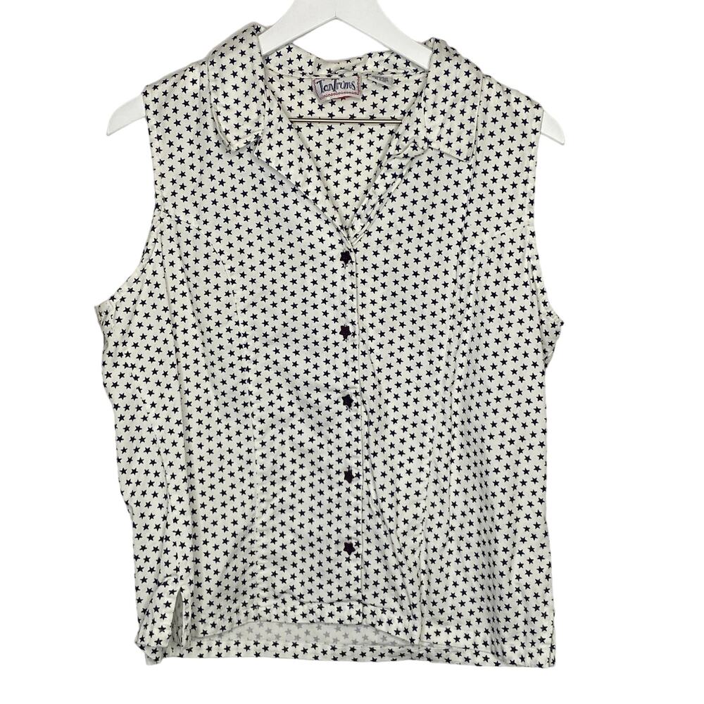 Retro Star Pattern Sleeveless Button Up Shirt - Women's Size L